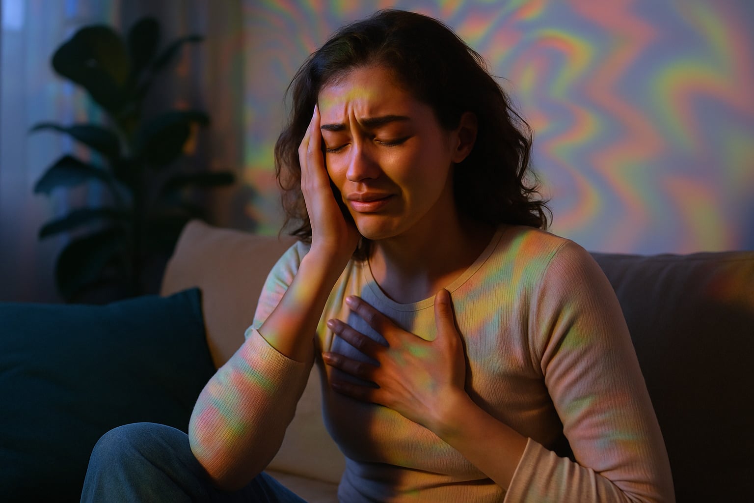 Eine Frau, die ein Trauma mit Psychedelika verarbeitet